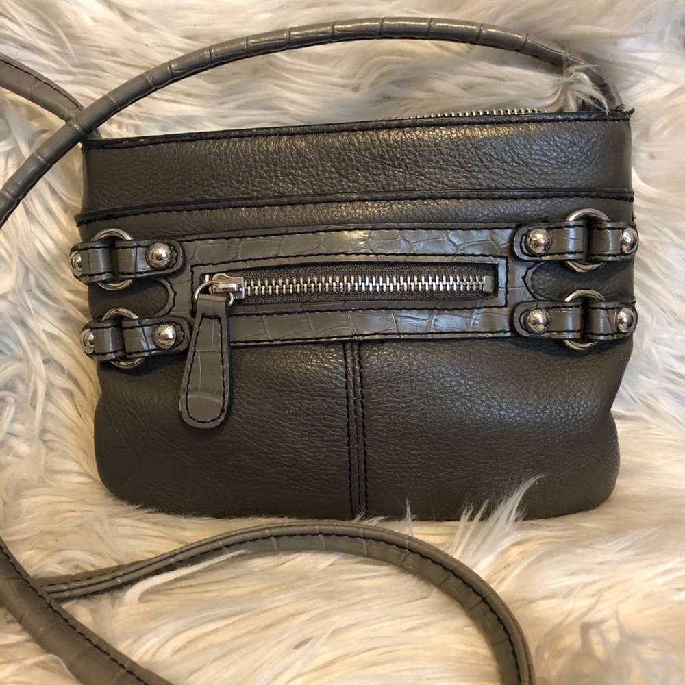 Etienne Aigner Gray leather crossbody